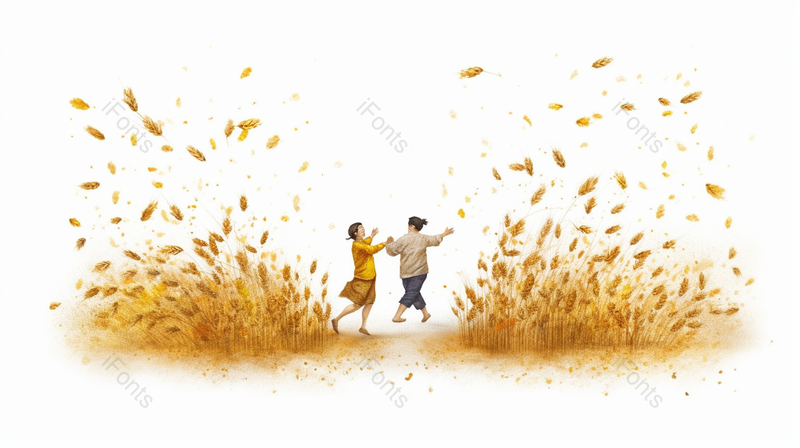手绘黄色麦穗人物背景,插画/手绘图,插画/手绘图库,插画/手绘图下载,插画/手绘